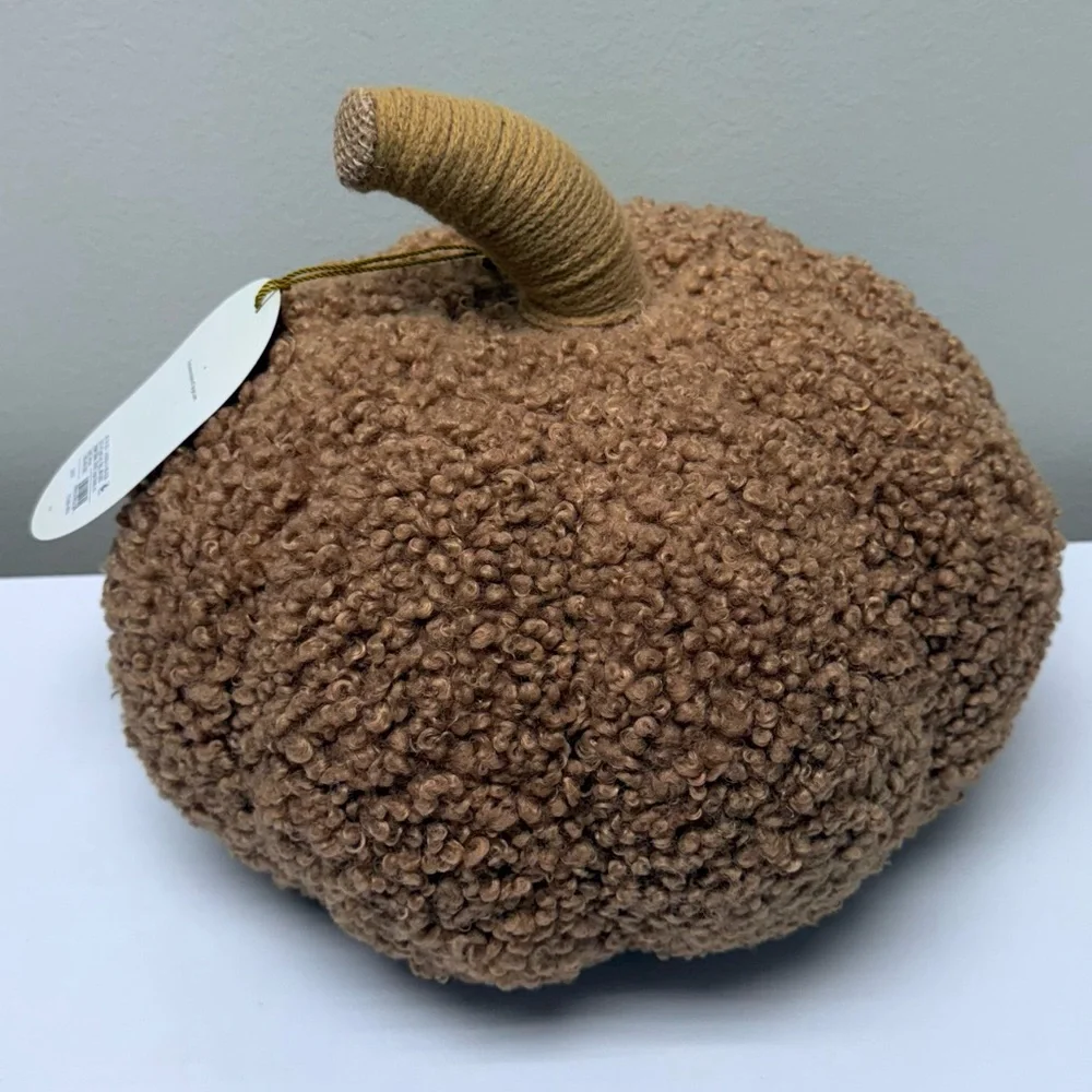 New! Teddy Boucle Pumpkin Shaped Pillow in Tan-Threshold Fall Decor